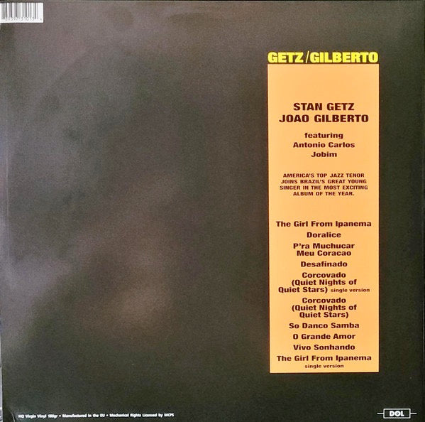 Image of Back Cover of 5114088C: LP - STAN GETZ / JOAO GILBERTO FEATURING ANTONIO CARLOS JOBIM, Getz / Gilberto (DOL; DOL1013HG, Europe 2022 Reissue, Gatefold, 180 Gram Vinyl)   NEW/NEW