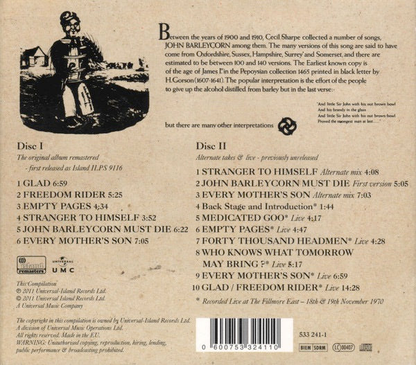 Image of Back Cover of 2xCD - VG+/EX - TRAFFIC, John Barleycorn Must Die (Island Records; 533 241-1, Europe 2011 Reissue, Double Digipak, Booklet, Deluxe Edition), ,  - 2216229C