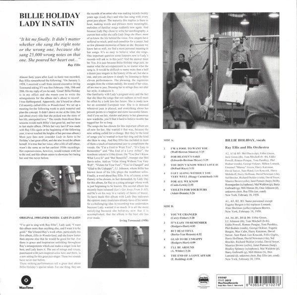 Image of Back Cover of LP - NEW/NEW - BILLIE HOLIDAY WITH RAY ELLIS AND HIS ORCHESTRA, Lady In Satin (WaxTime; 771747, Europe 2012 Reissue, 180 Gram Black Vinyl), ,  - 1336090E