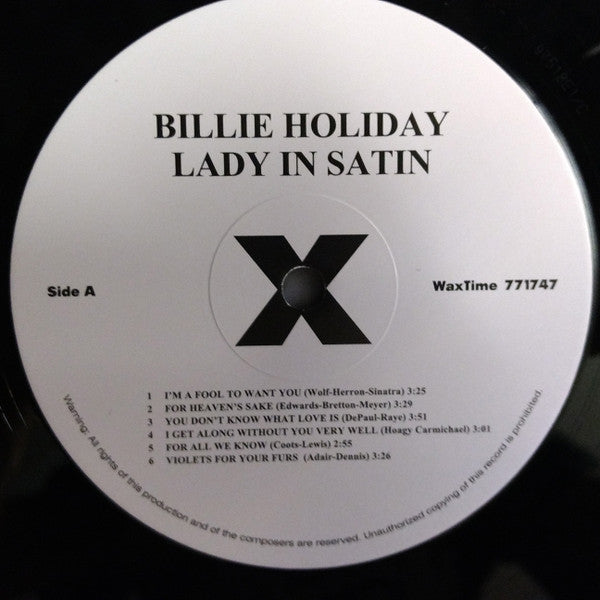 Image of Label Cover of LP - NEW/NEW - BILLIE HOLIDAY WITH RAY ELLIS AND HIS ORCHESTRA, Lady In Satin (WaxTime; 771747, Europe 2012 Reissue, 180 Gram Black Vinyl), ,  - 1336090E