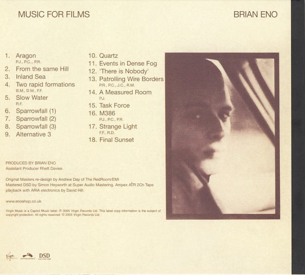 Image of Back Cover of CD - VG+/VG+ - BRIAN ENO, Music For Films (Virgin; 7243 5 63646 2 2, UK, Europe & US 2005, Digipak), ,  - 2816012C