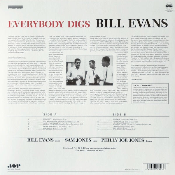 Image of Back Cover of LP - NEW/NEW - BILL EVANS, Everybody Digs Bill Evans (Jazz Wax Records; JWR 4517, Europe 2009 Reissue, 180 Gram Vinyl), ,  - 2436071E