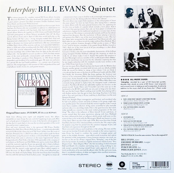 Image of Back Cover of 4714628C: LP - BILL EVANS QUINTET, Interplay (WaxTime; 771942, Europe 2014 Reissue, 180 Gram Vinyl)   NEW/NEW