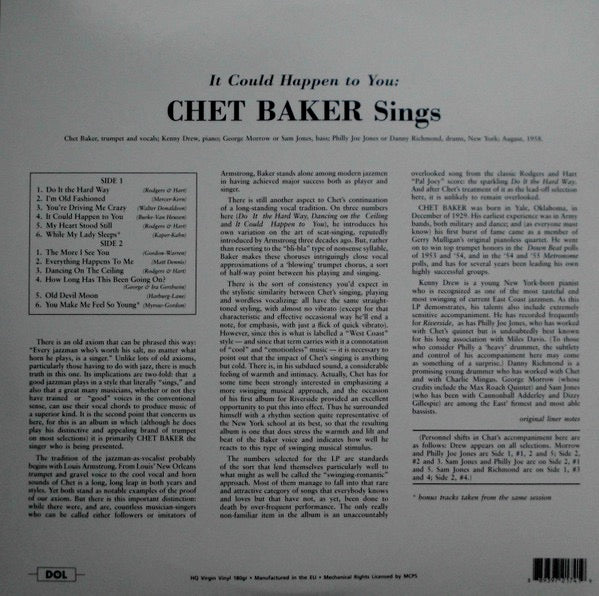 Image of Back Cover of 4854064S: LP - CHET BAKER, It Could Happen To You - Chet Baker Sings (DOL; DOL741HG, Europe 2017 Reissue, Gatefold, 180 Gram Vinyl)   NEW/NEW