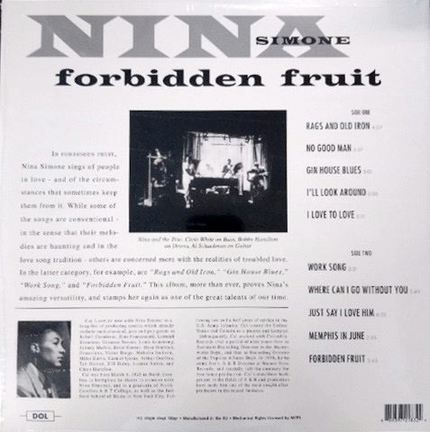 Image of Back Cover of 3654178S: LP - NINA SIMONE, Forbidden Fruit (DOL; DOL832HG, Europe 2022 Reissue, Gatefold, 180 Gram Vinyl.)   NEW/NEW