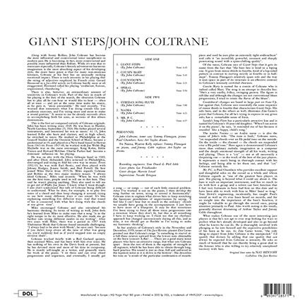 Image of Back Cover of 3614392C: LP - JOHN COLTRANE, Giant Steps (DOL; DOL857HB, Europe 2017, Blue Vinyl)   NEW/NEW