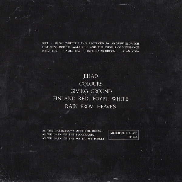 Image of Back Cover of 4925219E: LP - THE SISTERHOOD, Gift (Merciful Release; SIS 020, UK 1986, No "Made in England" On Spine, No Barcode) Edge and Ring Wear  VG/VG+