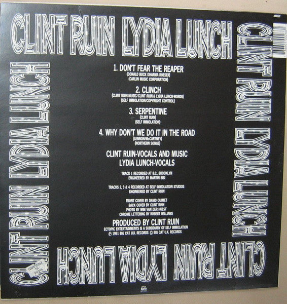 Image of Back Cover of 4843182S: 12" - CLINT RUIN / LYDIA LUNCH, Don't Fear The Reaper (Big Cat; ABB26T, UK 1991, Picture Sleeve) Pressing Dints  VG+/VG