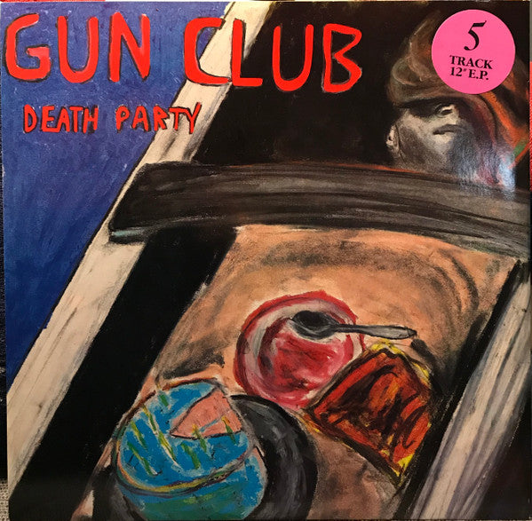 Image of Front Cover of 12" - VG/G+ - THE GUN CLUB, Death Party (Animal Records; GUN 12 1, UK 1983, Picture Sleeve), Hairlines all over disc, a few feelable marks. Creasing, edge wear. Stickered sleeve.,  - 3426150E
