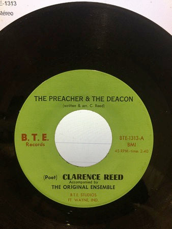 Image of Front Cover of 4813328C: 7" - CLARENCE REED, Preacher And The Deacon / Thank You Mother (B.T.E Records; BTE-1313, US 1960s)   /G+