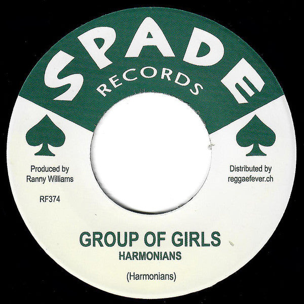 Image of Label Cover of 5014420C: 7" - HARMONIANS / DENZIL DENNIS, Group Of Girls / Come On In (Spade Records; RF374, Switzerland 2022 Reissue, Company Sleeve) Small tear to sleeve.  VG/VG+