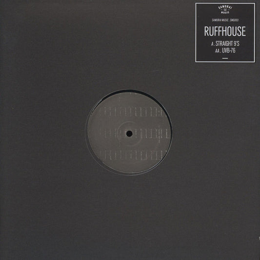 Image of Front Cover of 3514240C: 12" - RUFFHOUSE, Straight 9's / UVB-76 (Samurai Music; SMG003, UK 2020, Stickered Plain Black Sleeve, White / Clear Marbled Vinyl)   VG+/EX