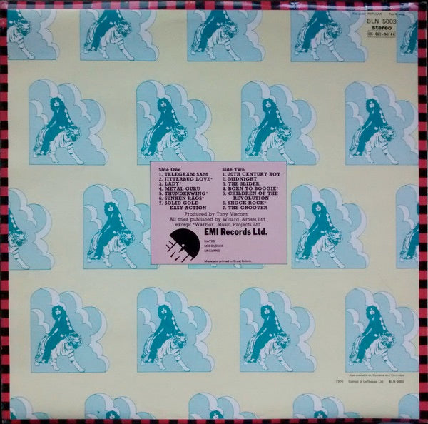 Image of Back Cover of LP - VG/G+ - T REX, Great Hits (EMI T Rex Blue and Red Label; BLN5003, UK 1973, Laminated Sleeve, No Poster), Light marks only,  - 4016108C