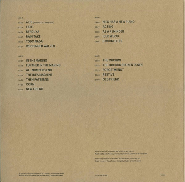 Image of Back Cover of 1434019E: 2xLP - NILS FRAHM, Old Friends New Friends (Leiter; LTR010, Europe 2021 Reissue)   NEW/NEW