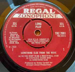 Image of Label Cover of 7" EP - VG/VG - THE MOVE, Something Else From The Move (Regal Zonophone; TRZ 2001, UK 1968, Laminated Flipback Sleeve, Mono), Strong VG, A1 : So You Want To Be A Rock 'N' Roll StarA2 : Stephanie Knows WhoA3 : Something ElseB1 : It'll Be MeB2 : Sunshine Help Me - 2426190E