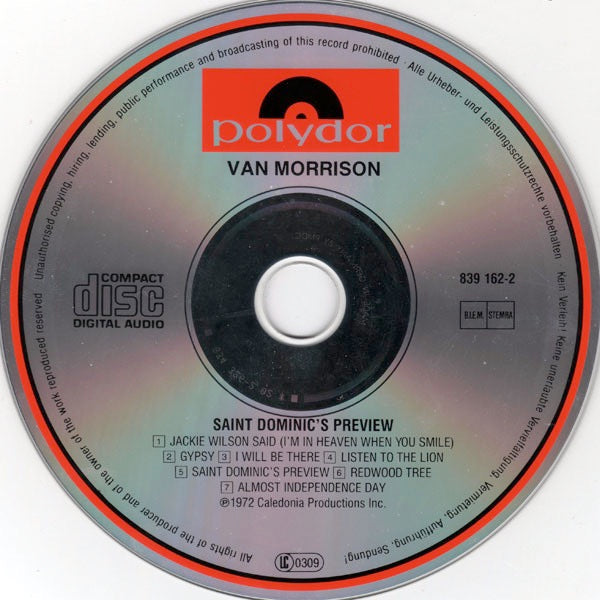 Image of Label of 2434007E: CD - VAN MORRISON, Saint Dominic's Preview (Polydor; 839 162-2, Europe 1989, Jewel Case)   VG+/VG+