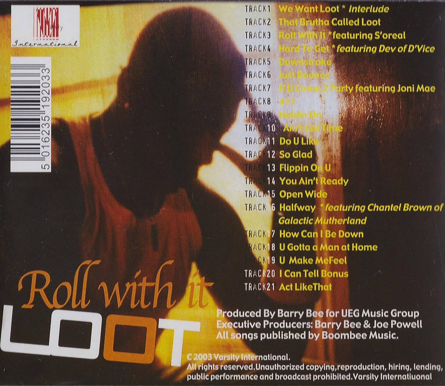 Image of Back Cover of 4933183E: CD - LOOT, Roll with it (Varsity International; VAP006CD, US 2003, Jewel Case, Booklet) SEALED  VG+/VG+