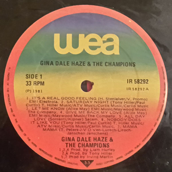 Image of Label Cover of 4923410E: LP - GINA, DALE HAZE & THE CHAMPIONS, Gina, Dale Haze & The Champions (WEA ; IR 58292, Ireland 1981, Poster, Stickered Sleeve) Strong VG+  VG+/VG+