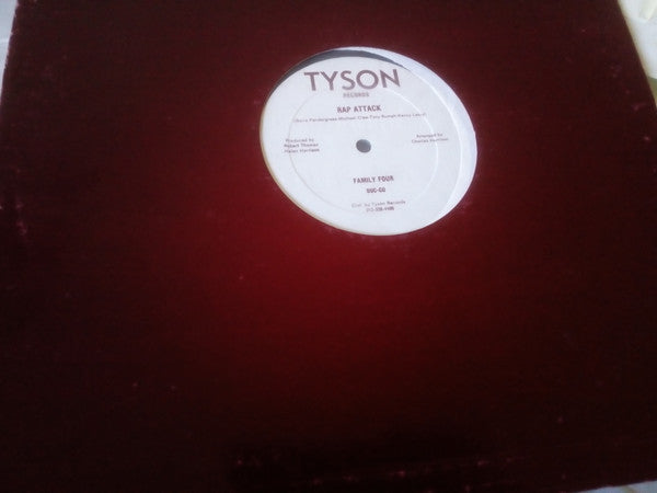 Image of Front Cover of 12" - /VG - FAMILY FOUR, Rap Attack (Tyson Records; 001, US 1980, Plain Maroon Card Sleeve, Plays the same on both sides.), light groove wear one side otherwise strong VG. original maroon hard-card sleeve w/ stickers attached,  - 4246032S