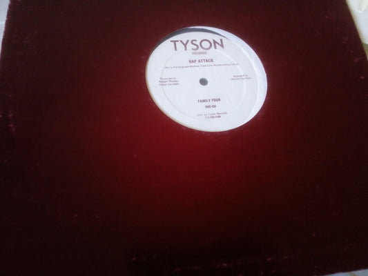 Image of Front Cover of 12" - /VG - FAMILY FOUR, Rap Attack (Tyson Records; 001, US 1980, Plain Maroon Card Sleeve, Plays the same on both sides.), light groove wear one side otherwise strong VG. original maroon hard-card sleeve w/ stickers attached,  - 4246032S