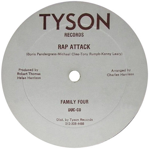 Image of Back Cover of 12" - /VG - FAMILY FOUR, Rap Attack (Tyson Records; 001, US 1980, Plain Maroon Card Sleeve, Plays the same on both sides.), light groove wear one side otherwise strong VG. original maroon hard-card sleeve w/ stickers attached,  - 4246032S