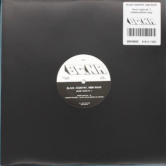 Image of Front Cover of 12" EP - VG+/VG+ - BLACK COUNTRY, NEW ROAD, Never Again Part 2 (Ninja Tune; ZEN12622, UK, Europe & US 2022, Stickered Black Die-Cut Sleeve, Limited to 1500), ,  - 0646278S