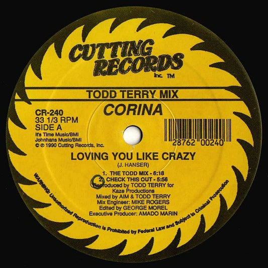 Image of Front Cover of 12" - VG+/VG - CORINA, Loving You Like Crazy (Cutting Records; CR-240, US 1990, Company Sleeve, Limited Edition), light marks only. original company sleeve - opened shrink,  - 2846227S
