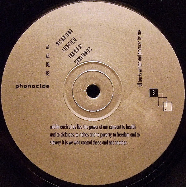 Image of Front Cover of 12" - /VG - MAX, No Such Thing (Phono; PHONO 13, UK 1997, Stickered Plain Sleeve), , A1 No Such ThingA2 A Light MealB1 Touched UpB2 Sticky Fingers - 4316270C