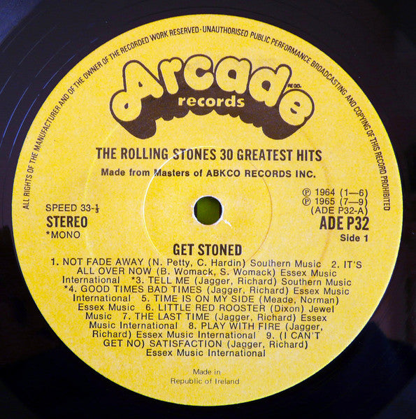 Image of Label Cover of 2xLP - VG/VG+ - THE ROLLING STONES, Get Stoned (Arcade Yellow Labels With Black text; ADEP32, Ireland 1977, Gatefold), ,  - 3916356C
