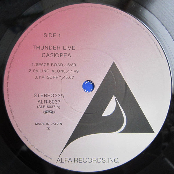 Image of Label Cover of LP - VG+/VG+ - CASIOPEA, Thunder Live (Alfa; ALR-6037, Japan 1980, Pasteback Sleeve, Missing the insert, Missing the OBI. 1st cover art), Light edgewear.,  - 4026137E