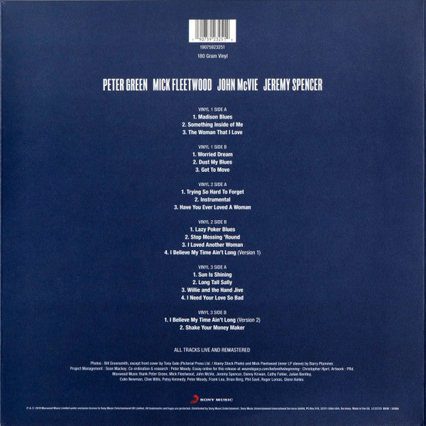 Image of Back Cover of 3xLP - VG/EX - FLEETWOOD MAC, Before The Beginning Vol 1: Live 1968 (Sony Music; 19075923251, Europe 2019, Triple Gatefold, 3 Inners, 180 Gram Vinyl), Opened Instore, Still In Stickered Shrinkwrap, Spine Rolled And Squashed,  - 2826051E