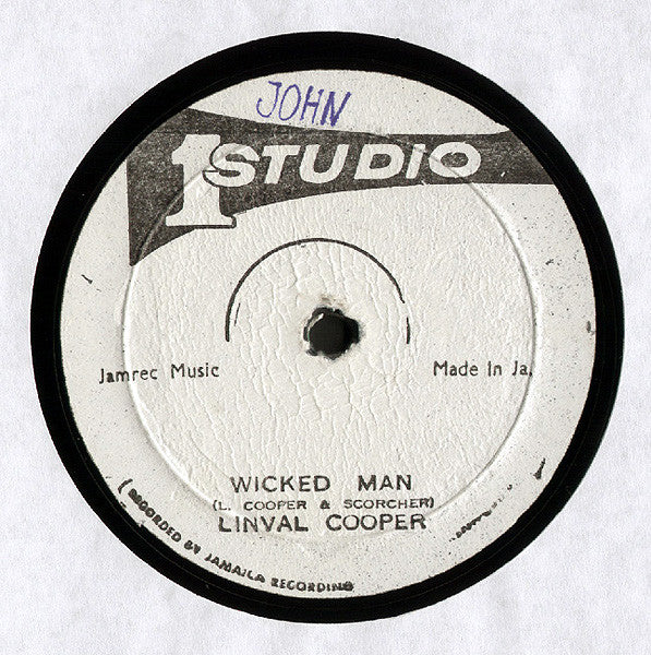 Image of Back Cover of 5023308E: 12" - LINVAL COOPER, Happy Birthday/ Wicked Man (Studio One; none, Jamaica 1978, Plain sleeve) Lots of marks. Visually a G+ but plays well.  /G+