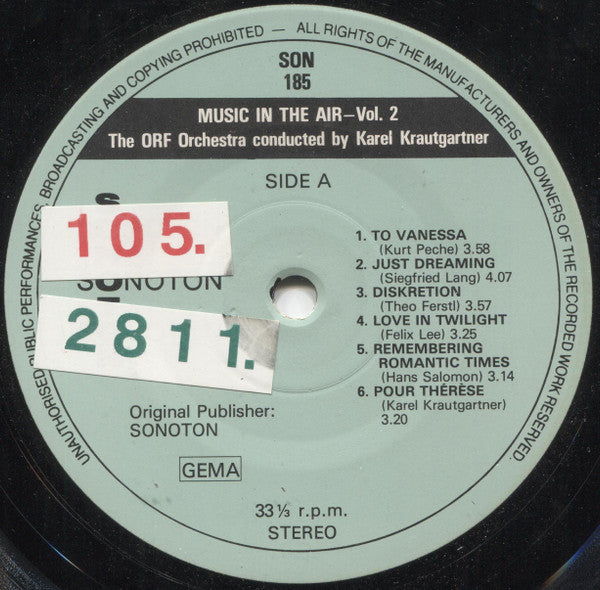 Image of Label Cover of 5023317E: LP - THE ORF ORCHESTRA CONDUCTED BY KAREL KRAUTGARTNER, Music In The Air Volume 2 (Sonoton ; SON 185, Germany 1982, Laminated Sleeve)   VG+/VG+