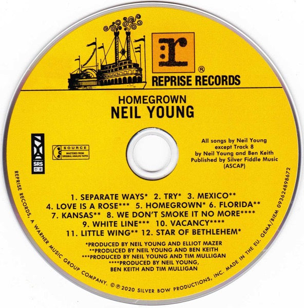Image of Label Cover of CD - VG+/VG+ - NEIL YOUNG, Homegrown (Reprise Records; 093624898672, Europe 2020, Gatefold Card Sleeve), ,  - 1316639C