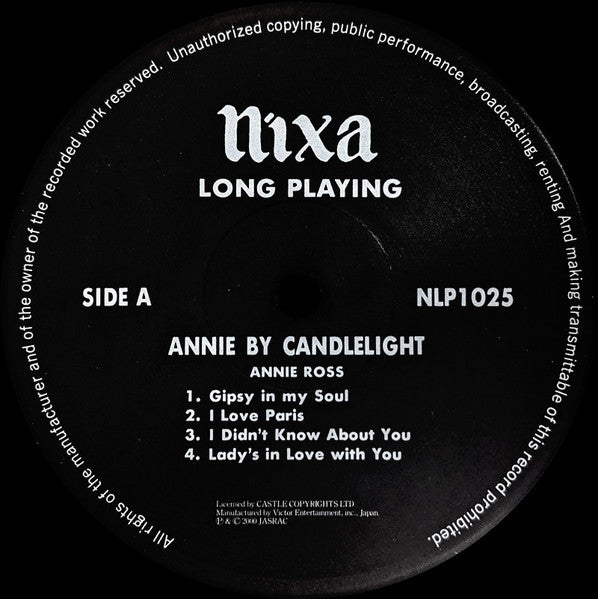 Image of Label Cover of 5023421E: 10" - ANNIE ROSS WITH THE TONY CROMBIE 4-TET, Annie By Candlelight (Norma; NLP1025, Japan 2000 Reissue, Pasteback Sleeve, Insert) Strong VG+  VG+/VG+