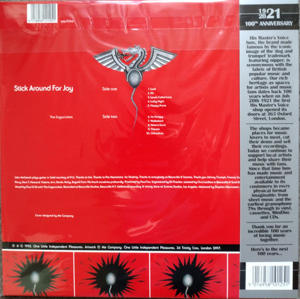 Image of Back Cover of 4245246S: LP - THE SUGARCUBES, Stick Around For Joy (One Little Independent; tplp30ltd, UK 2022 Reissue, Red Vinyl, Ltd to 1000) No Obi, Corner crease  VG/VG+