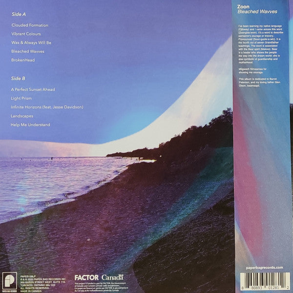 Image of Back Cover of 5133034E: LP - ZOON, Bleached Wavves (Paper Bag Records; PAPER128LP, Canada 2021, Picture Sleeve, Limited Edition Oceania Vinyl; With Obi)   NEW/NEW