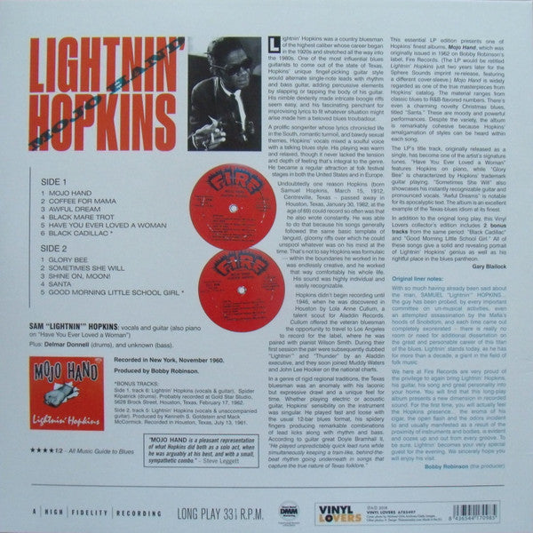 Image of Back Cover of LP - NEW/NEW - LIGHTNIN' HOPKINS, Mojo Hand (Vinyl Lovers; 6785497, Europe 2018 Reissue, 180 Gram Vinyl), ,  - 1316530C