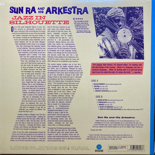 Image of Back Cover of LP - NEW/NEW - SUN RA AND HIS ARKESTRA, Jazz In Silhouette (WaxTime In Color; 950726, Europe 2022 Reissue, Blue Vinyl ), ,  - 2416417C