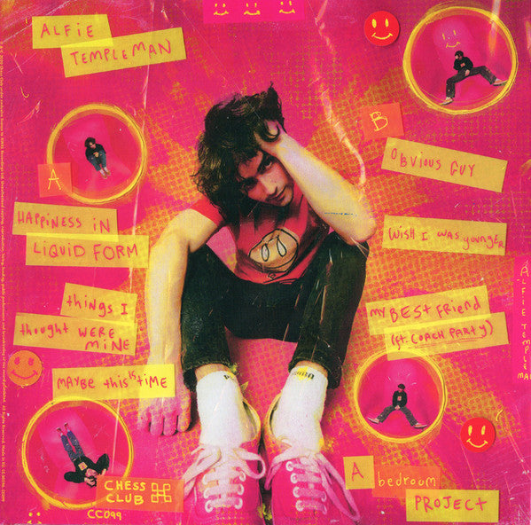 Image of Back Cover of 3514045C: 10" - ALFIE TEMPLEMAN, Happiness In Liquid Form (Chess Club ; CC099, UK 2020, Barcode stickered plastic sleeve, Pink and Yellow Splatter Vinyl)   EX/EX