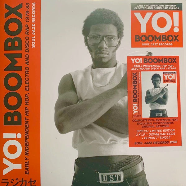 Image of Front Cover of 4914294C: 3x12" - VARIOUS, Yo! Boombox (Early Independent Hip Hop, Electro And Disco Rap 1979-83) (Soul Jazz Records; SJR LP530-7, UK 2023, 3 Inners, With 7") Still In Stickered Shrinkwrap  EX/VG+