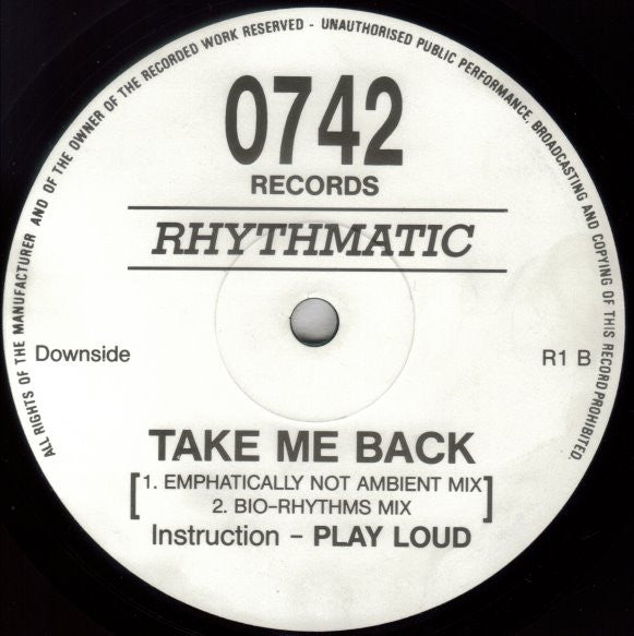 Image of Back Cover of 12" - /VG+ - RHYTHMATIC, Take Me Back (0742 Records; R1, UK 1990, Plain sleeve), WOL,  - 3446257S