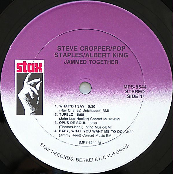 Image of Label of 3524369E: LP - STEVE CROPPER - POP STAPLES - ALBERT KING, Jammed Together (Stax; MPS-8544, US 1988 Reissue)   VG/VG+