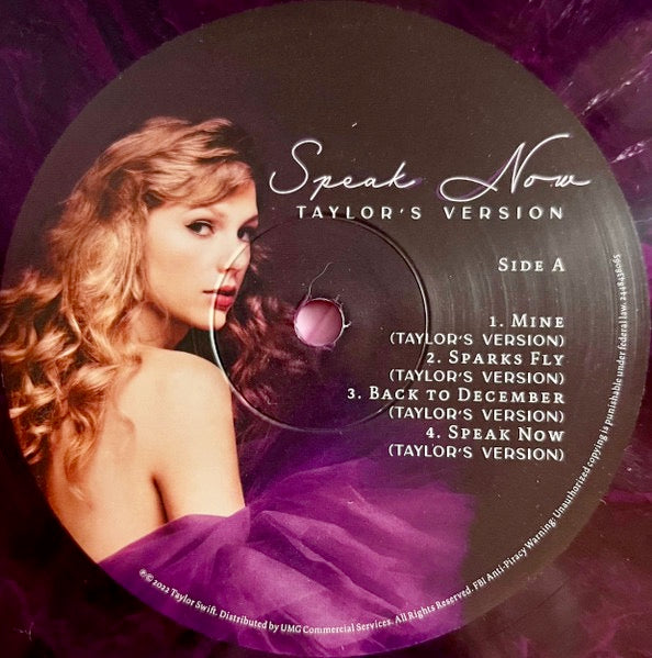Image of Label Cover of 3xLP - VG+/VG+ - TAYLOR SWIFT, Speak Now (Taylor's Version) (Republic Records; 2448438065, Worldwide 2023, Gatefold, 3 Inners, Violet Marbled Vinyl), Light scuffs to sleeve. ,  - 2326336E