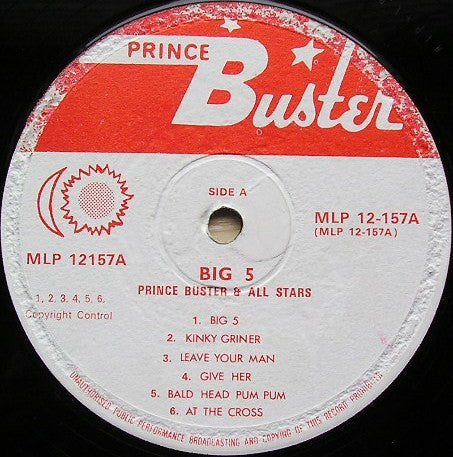 Image of Front Cover of 5223008E: LP - PRINCE BUSTER, Big Five (Melodisc; MLP12-157, UK 1972, Plain Sleeve) Lots of marks and scuffs, plays above grade, still enjoyable.  /G+