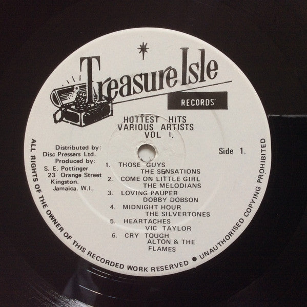 Image of Label Cover of LP - VG/VG - VARIOUS ARTISTS, Hottest Hits Volume 1 (Treasure Isle; , Jamaica 1980s Reissue), Light marks only, plays fine. Storage wear on sleeve.,  - 3816174C