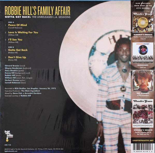 Image of Back Cover of LP - VG+/VG - ROBBIE HILL'S FAMILY AFFAIR, Gotta Get Back : The Unreleased L.A. Sessions (Light In The Attic; LITA 110, US 2013, Insert, OBI Strip ), Vinyl in strong VG with superficial marks only.,  - 3146289S
