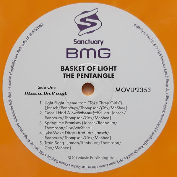 Image of Label of 0114251C: LP - THE PENTANGLE, Basket Of Light (Music On Vinyl; MOVLP2353, Europe 2022 Reissue, Gatefold, Orange & Yellow Marbled Vinyl)   NEW/NEW