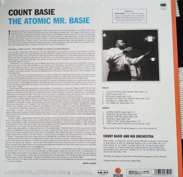 Image of Back Cover of 1834217E: LP - COUNT BASIE, The Atomic Mr. Basie (WaxTime In Color; 950671, Europe 2019 Reissue, Orange Vinyl)   NEW/NEW