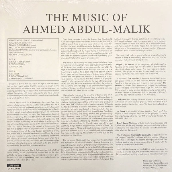 Image of Back Cover of 3614393C: LP - AHMED ABDUL-MALIK, The Music Of Ahmed Abdul-Malik (Life Goes On Records; LIFE031, Italy 2023 Reissue)   NEW/NEW